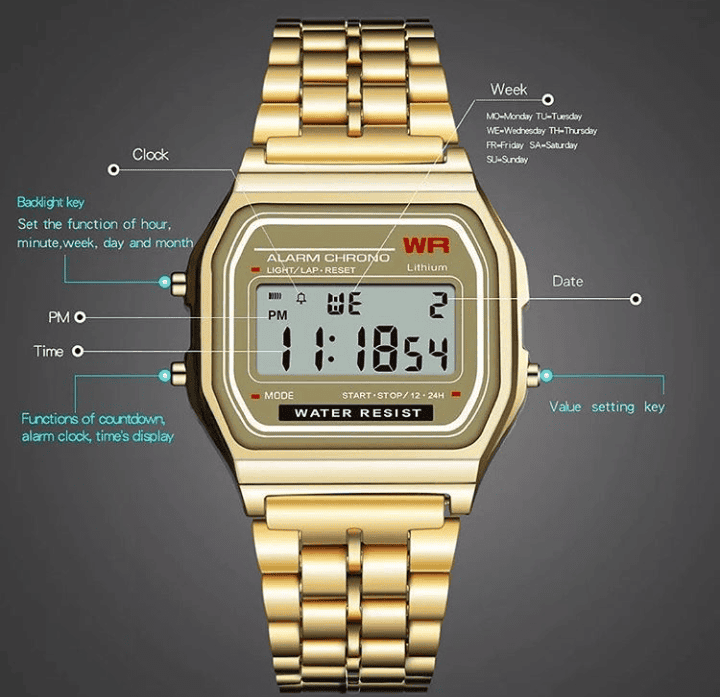 New Retro Classic LED Stainless Steel Digital Unisex Watch