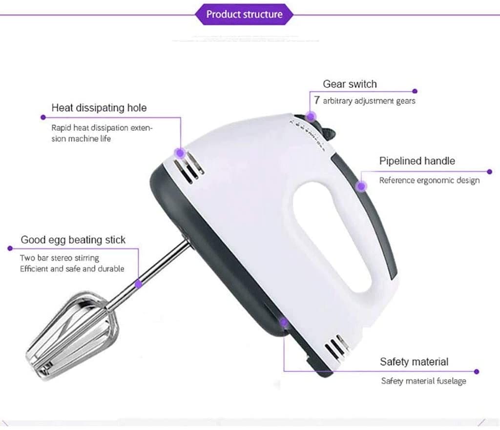 Multifunctional Mini 7 Speed Electric Handheld Beater, Automatic Egg Beater, Stainless Steel Blender for Whipping Mixing Cookies, Brownies, Cakes, Dough Batters