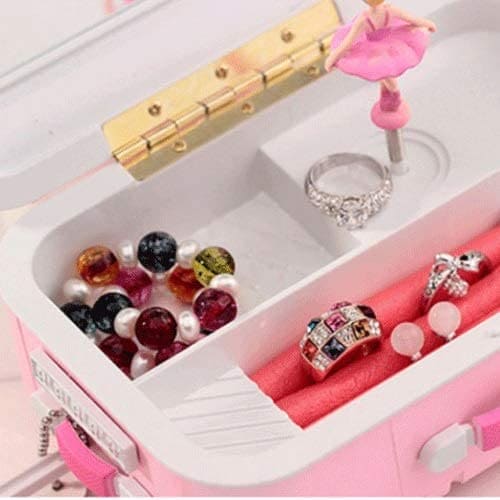 Baby Rolling Suitcase Music Box, Classic Spin Dancer Ballet Trolley Luggage Music Box, Creative Suitcase Style Music Jewellery Cosmetics Storage Box, Girl Music Suitcase Style Music Box, Student Plastic Children Girl Jewellery Box