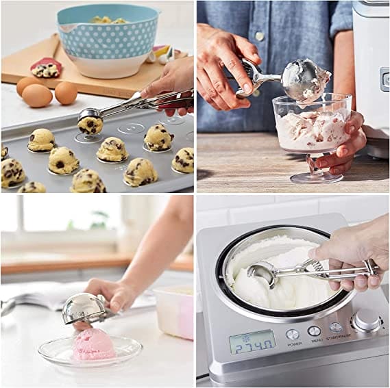 Steel Ice Cream Scoop Spoon, Stainless Steel Ice Cream Digger, Non Stick Ice Ball Maker, Dual Purpose Cream Dipper, Multifunctional Ice Cream Scoops Stack, Ice Cream Scooper With Trigger, Scoop Spoon For Ice Cream Fruit Cookie