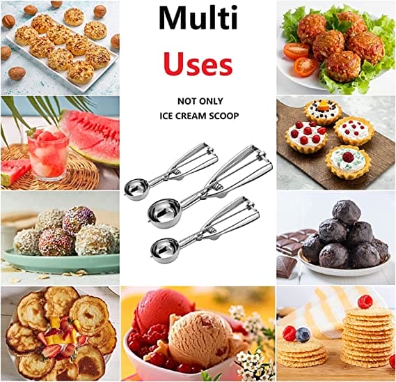 Steel Ice Cream Scoop Spoon, Stainless Steel Ice Cream Digger, Non Stick Ice Ball Maker, Dual Purpose Cream Dipper, Multifunctional Ice Cream Scoops Stack, Ice Cream Scooper With Trigger, Scoop Spoon For Ice Cream Fruit Cookie