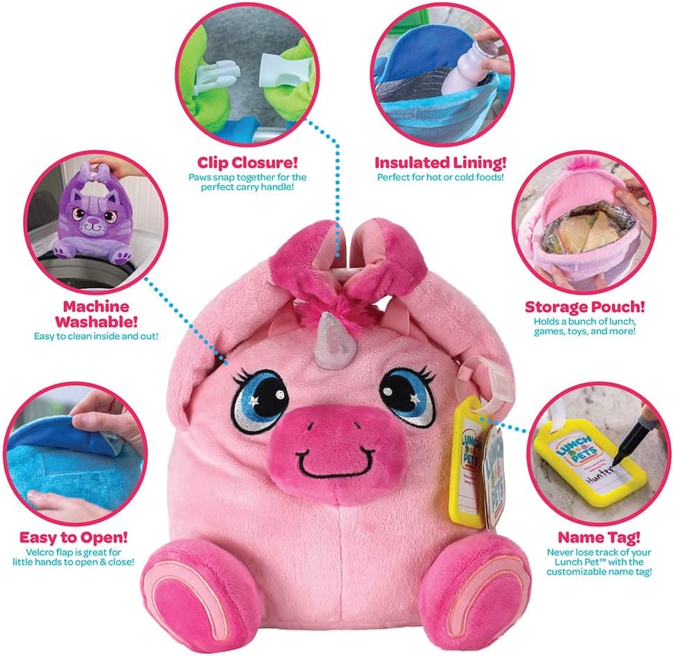 Cute Pet Insulated Lunch Bag, Kids Lunch Box Bag, Yumicorn Style Lunch Box, Kids Lunch Buddy, Lunch Carrier Bag For Kids, 2 In 1 Plush Lunch Bag, Dinner Container School Food Storage Bags