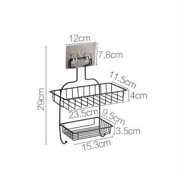 2 Layer Multipurpose Wall Rack, Kitchen Bathroom Corner Shelf Organizer, Bathroom Shower Caddy Basket, Soap Dish Holder Shelf With Hooks, Hanging Shower Caddy Rack, Self Adhesive Storage Organizer