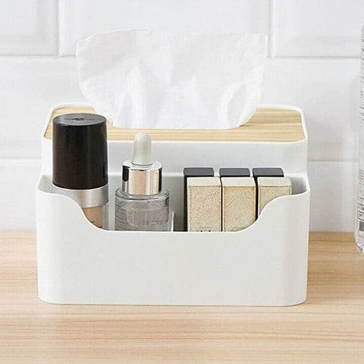 Tissue Organizer, Remote Control Holder, Napkin Paper Container Desktop Organizer, Multifunctional Partition Wooden Tissue Organizer, Tissue Storage Box