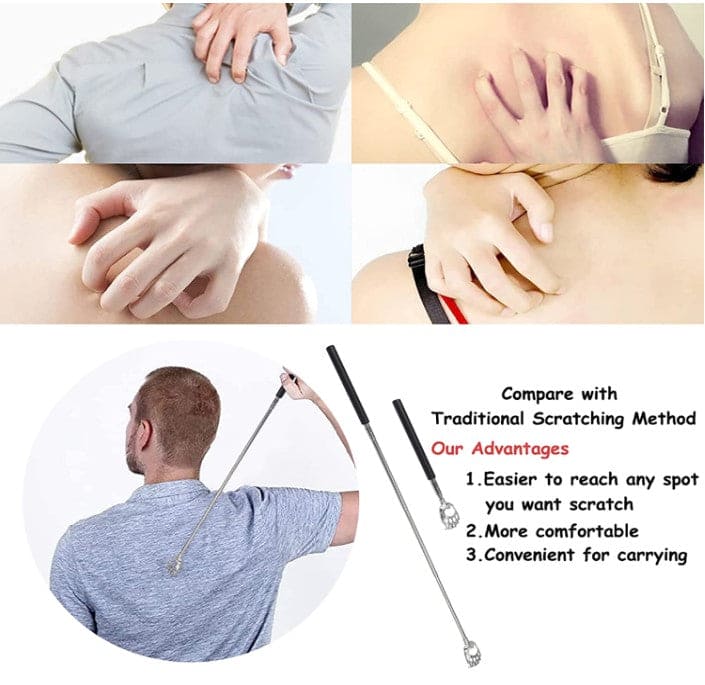 Stainless Steel Telescopic Back Scratcher, Claw Portable Massager, Anti Itch Self Massager, Hackle Hand Telescopic Back Scratcher, Bear Claw Extendable Telescoping Itch Sticks