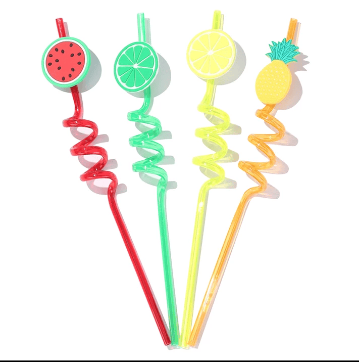 Pack Of 4 Fruity Straws, Silly Crazy Loop Fruity Straw, Flamingo Fruity Straw