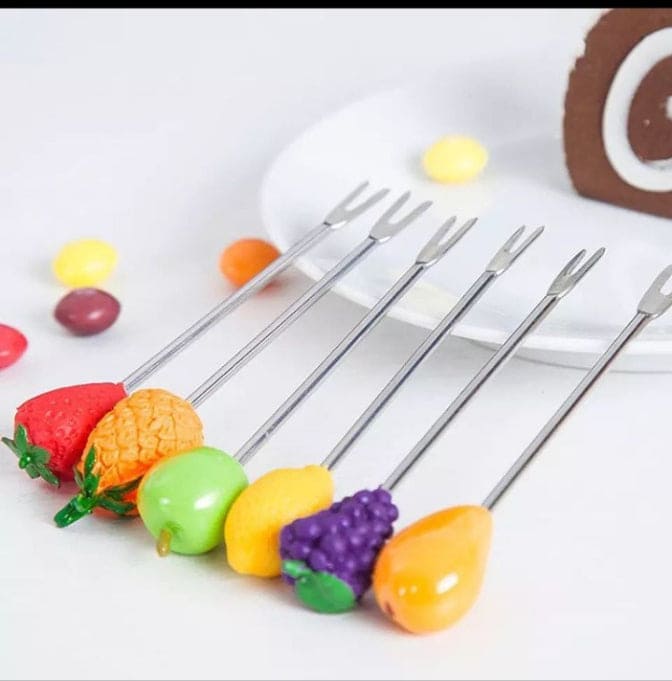 6pcs/Set Snack Cake Dessert Food Fork, Stainless Steel Cute Creative Party Decoration Fruit Fork, Food Picks Forks For Kids
