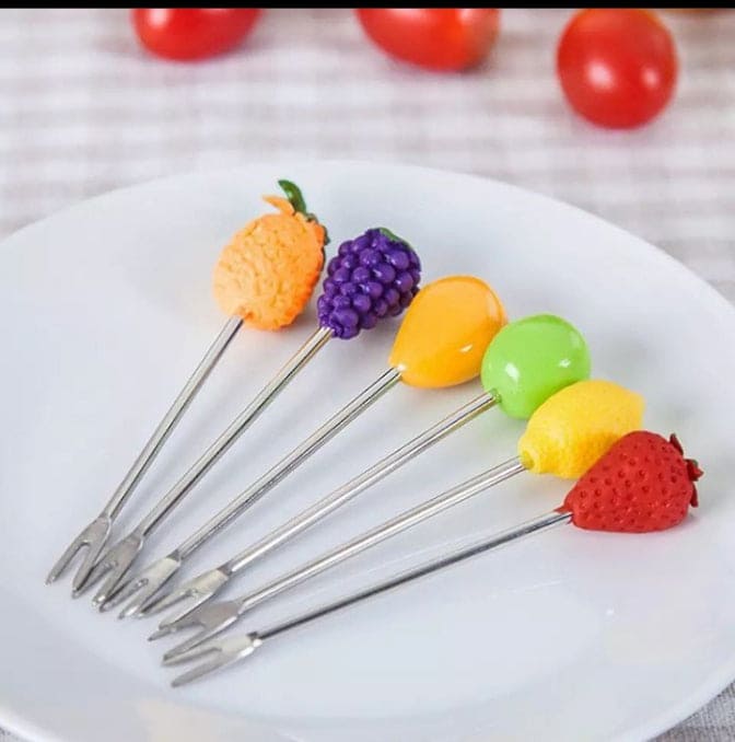 6pcs/Set Snack Cake Dessert Food Fork, Stainless Steel Cute Creative Party Decoration Fruit Fork, Food Picks Forks For Kids