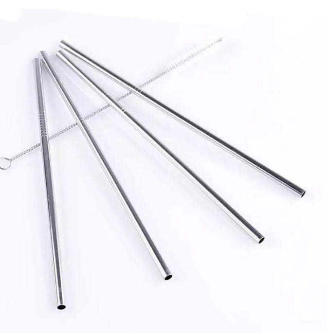 Set Of 4 Stainless Steel Straws With Cleaning Brush, Reusable And Environment Friendly Straw Set