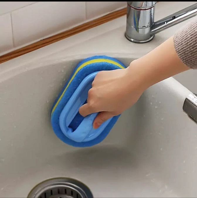 Plastic Cleaning Sponge Brush With Handle, Tile Decontamination Bathtub Cleaning Brush, Handheld Sponge Cleaning Brush, Durable Bathroom Kitchen Tool