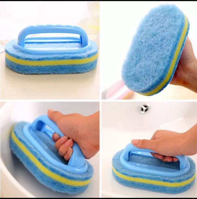 Plastic Cleaning Sponge Brush With Handle, Tile Decontamination Bathtub Cleaning Brush, Handheld Sponge Cleaning Brush, Durable Bathroom Kitchen Tool
