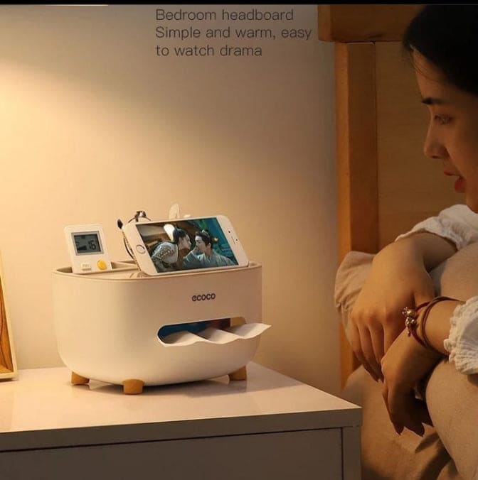 Tissue Box Holder, Multifunction Tissue Box ABS Material Storage Organizer, Desktop Tissue Box With Hidden Mobile Phone Holder, Remote Holder