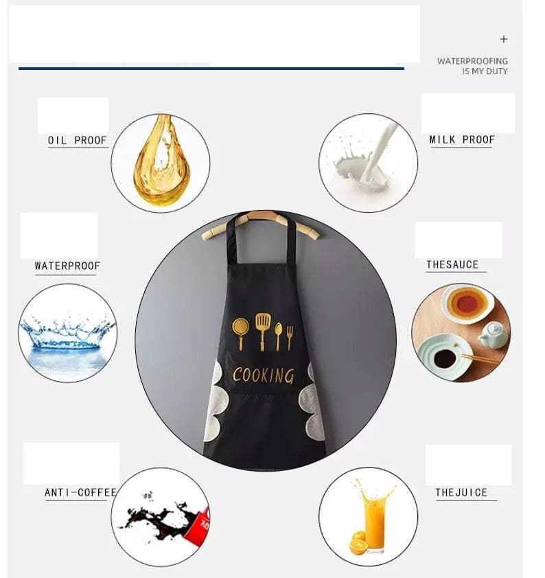 Women Wipeable Kitchen Apron, Enlarged Pocket Waterproof Oil-Proof Coffee Pinafore, Cooking Baking Adult Bib, Kitchen Bib Aprons For Women & Men
