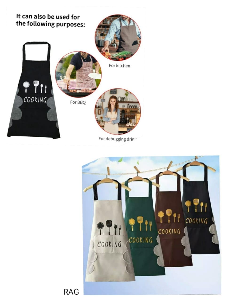 Women Wipeable Kitchen Apron, Enlarged Pocket Waterproof Oil-Proof Coffee Pinafore, Cooking Baking Adult Bib, Kitchen Bib Aprons For Women & Men