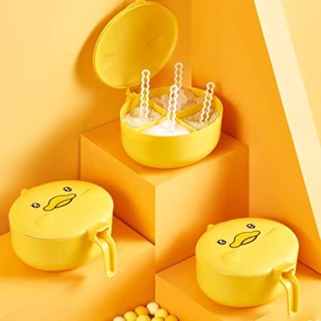 Duck Shape 4 Grid Spice Box, Seasoning Box Storage Container, 4 Compartment Enclosed Space Box, Spice Herbs Condiment Jar, Kitchen Supplies Household Tool, Spice Jar with 4 Spoons