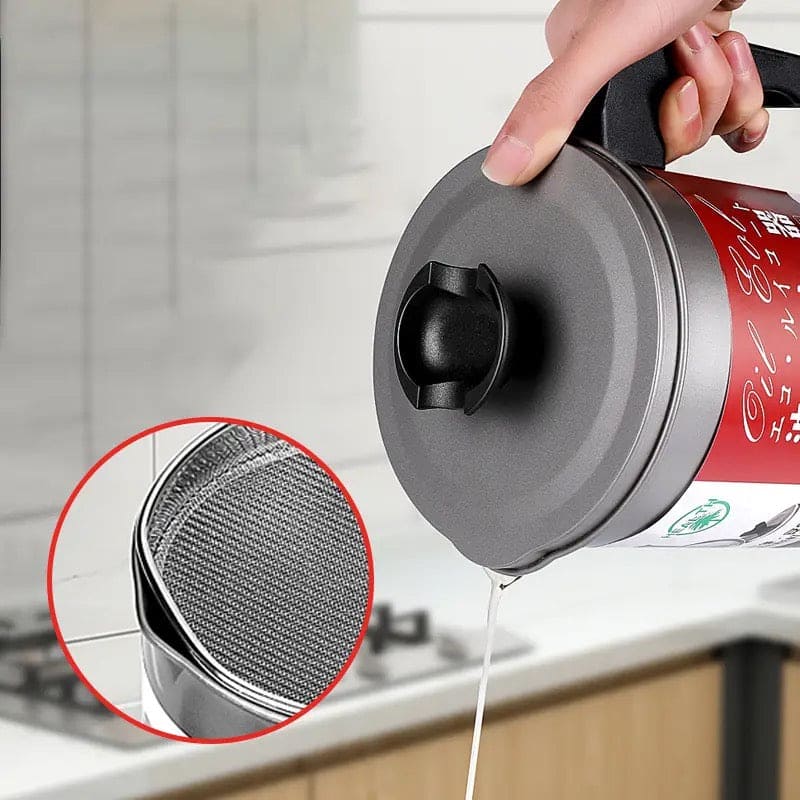 Stainless Steel Oil Filter Pot, Kitchen Oil Separator And Storage Can With Fine Mesh Strainer, Oil Trap with Lid, Strainers Pot Oil Bottle, Filter Oils Separator Lard Tank, Kitchen Cooking Tools
