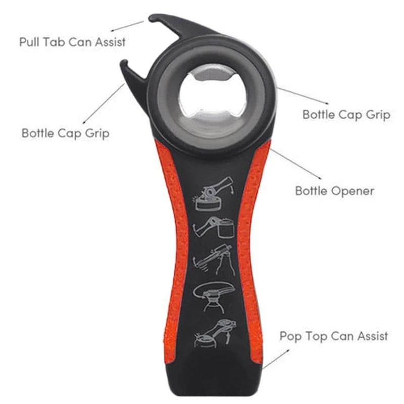 5 In 1 Multifunctional Plastic Bottle Lid Opener, Twist Off Easy Claw Kitchen Opener, Stainless Steel Jar Can Remover, Jar Opener Gripper Pad Easy To Use For Seniors With Arthritis