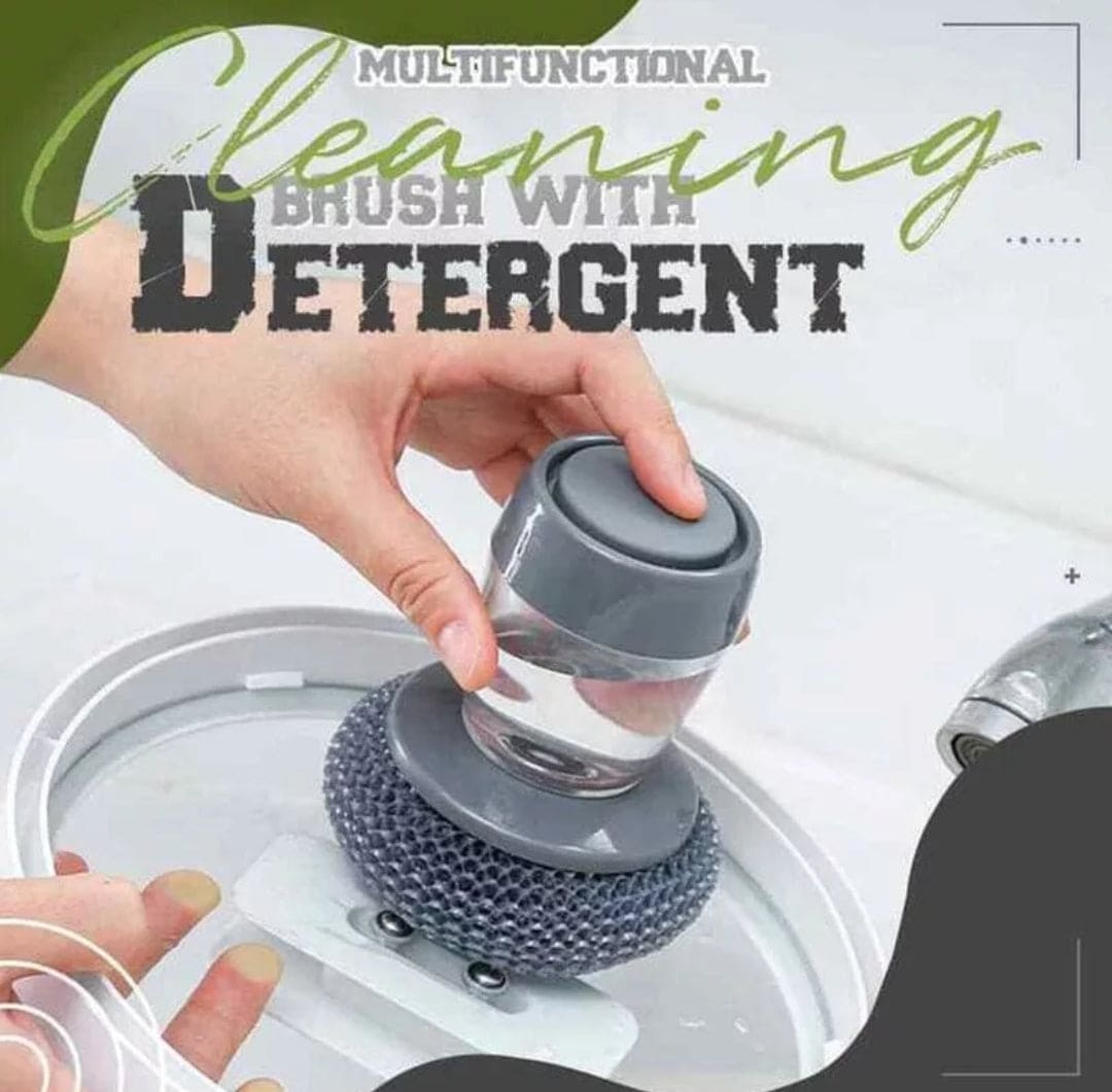 Advanced Dish Cleaning Brush with Built in Soap Dispenser/ Dish Scrubber  Kit Includes 2 Brushes and 2 Scrubby Pads for Pots and Pans.