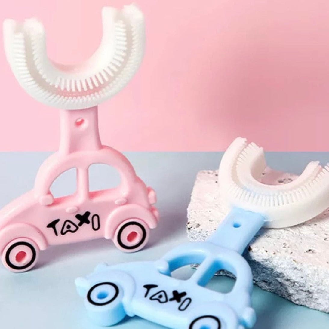 Lovely Taxi Shaped Children Whiting U-Type Toothbrush, 360˚ Degree Cleaning Labor-Saving Toothbrush