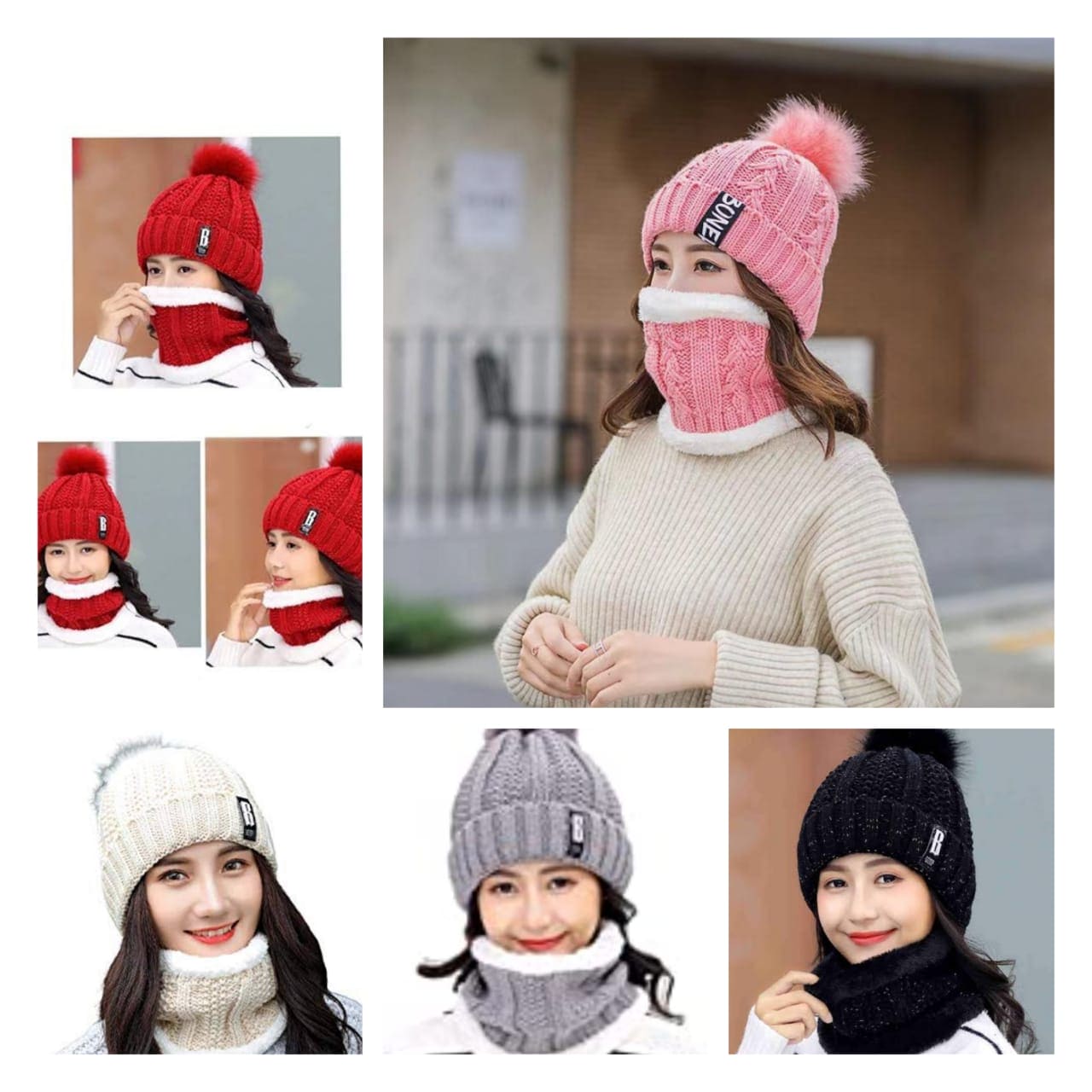 Female Outdoor Casual Windproof Hat, Winter Plush Warm Cap, Women Wool Knitted Hat, Collar Warm Keep Face Warmer Beanies Hat