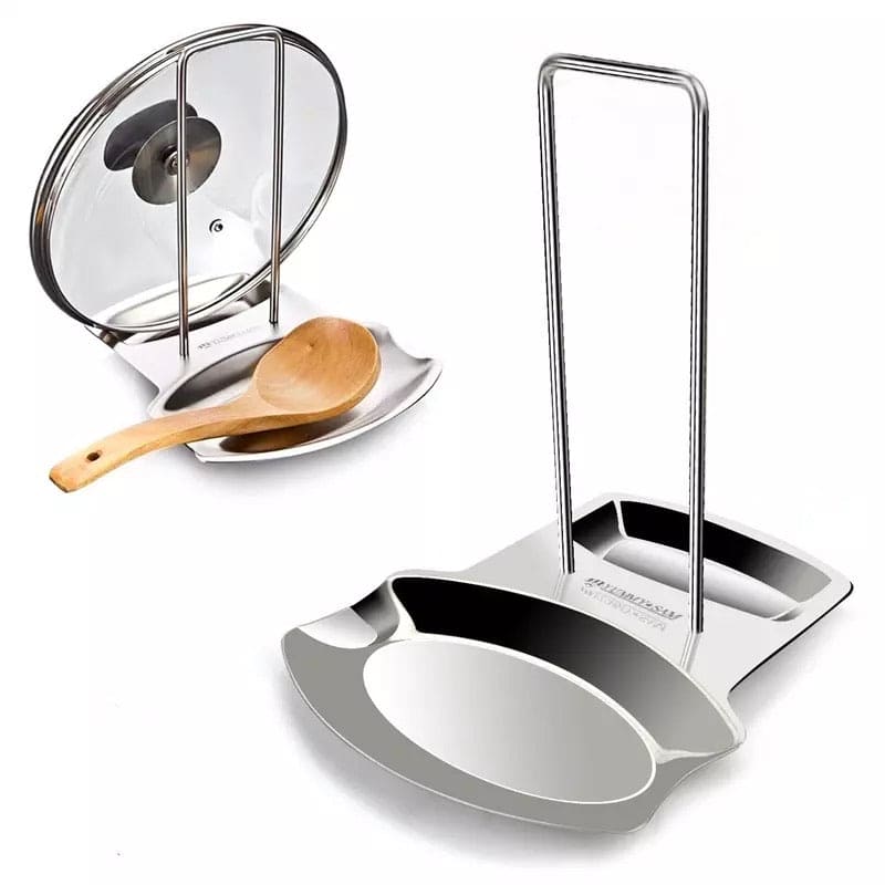Stainless Steel Pot Lid Stand Rack, Kitchen Spoon Rest and Pot Lid Holder, Shelf Cooking Tool, Kitchen Organizer Decor Tool