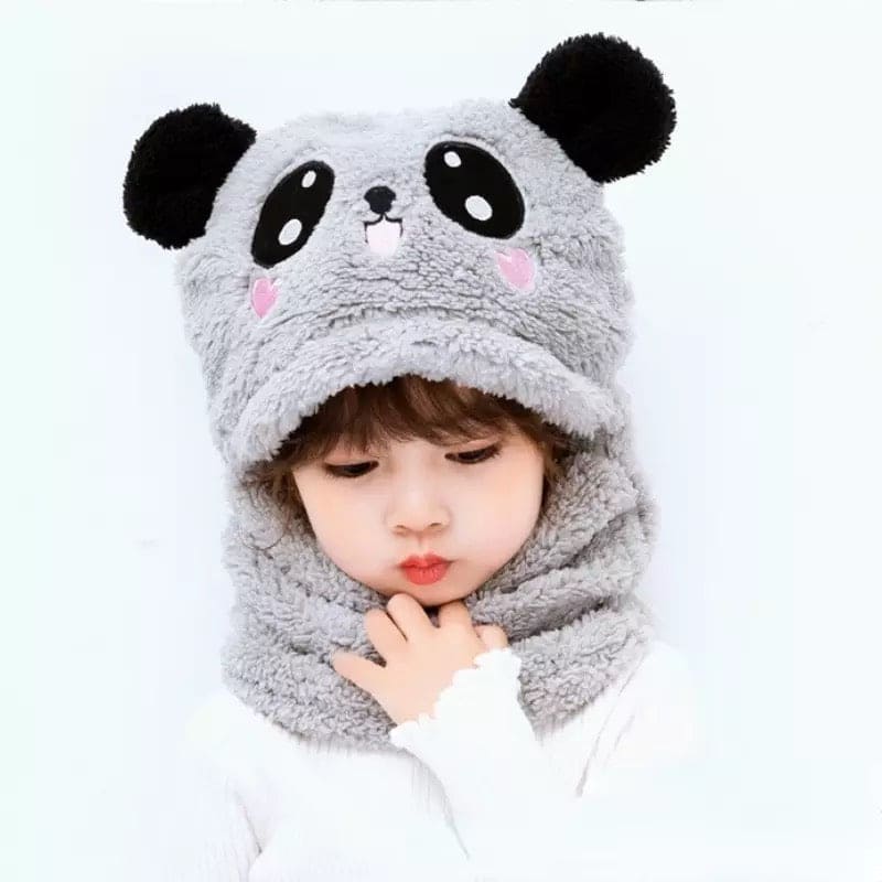 2 Pcs Premium Quality Winter Cute Children Cartoon Scarf Hats, Hooded Scarf Caps, Baby Stuff Winter hat Plus Fleece Kids Caps, Cartoon Hat For Girls Boys Scarf, Baby Hat Bonnet Beanie