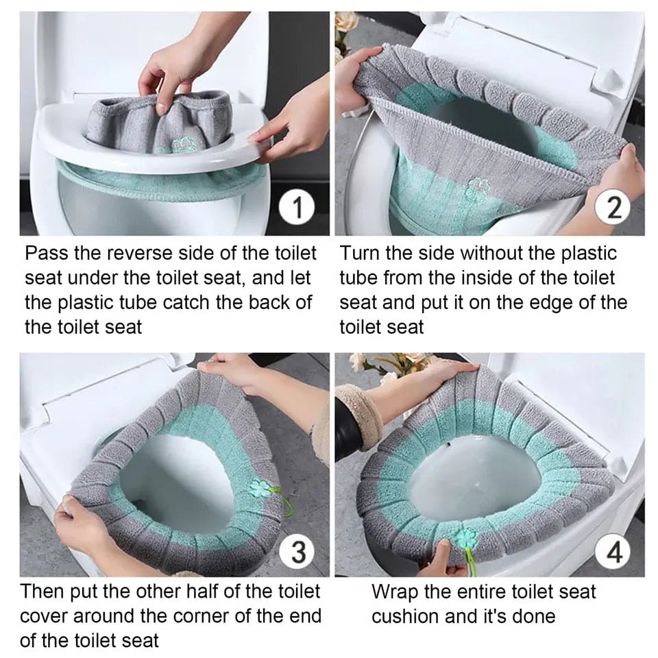 Warm Toilet Seat Cover Mat, Toilet Seat Lid Cover, Bathroom Toilet Pad Cushion With Handle, Stretchable Toilet Seat Cushioned Cloth, Thicker Soft Washable Toilet Warmer
