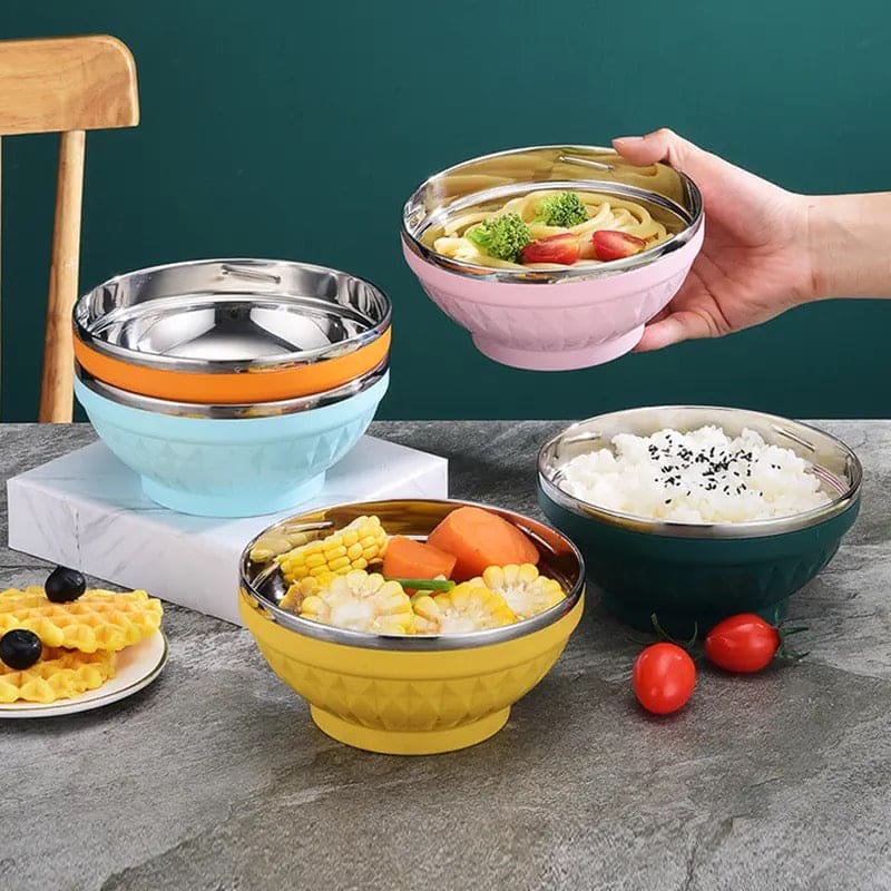 Candy Color Stainless Steel Bowl, Double Layer Creative Noodle Bowl Soup Bowl, Children Dinnerware Heat Insulation Rice Bowl, Stainless Steel Food Salad Container, Kitchen Utensils, Anti-scalding Kids Rice, Soup, Noodles, Salad Bowl