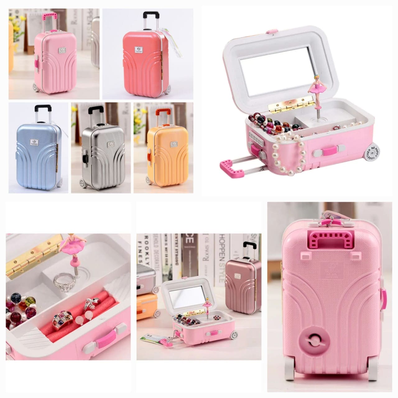 Baby Rolling Suitcase Music Box, Classic Spin Dancer Ballet Trolley Luggage Music Box, Creative Suitcase Style Music Jewellery Cosmetics Storage Box, Girl Music Suitcase Style Music Box, Student Plastic Children Girl Jewellery Box
