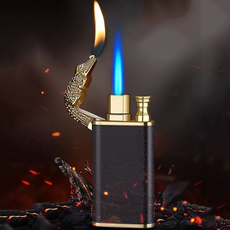 Dragon Dual Flame Lighter, Inflatable Windproof Jet Turbo Lighter, Metal Double Flame Lighter, Open Fire Conversion Lighter, Creative Double Fire Flame Lighter, Butane Cigarette Lighter