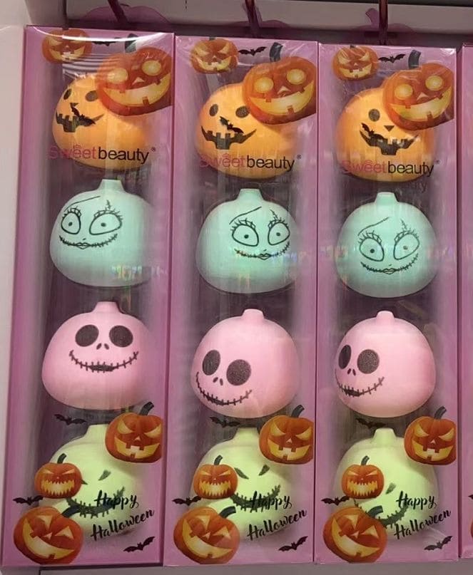 Set Of 4 Halloween Pumpkin Shape Makeup Beauty Blender, Foundation Cream Powder Cosmetic Puff, Makeup Sponge Set