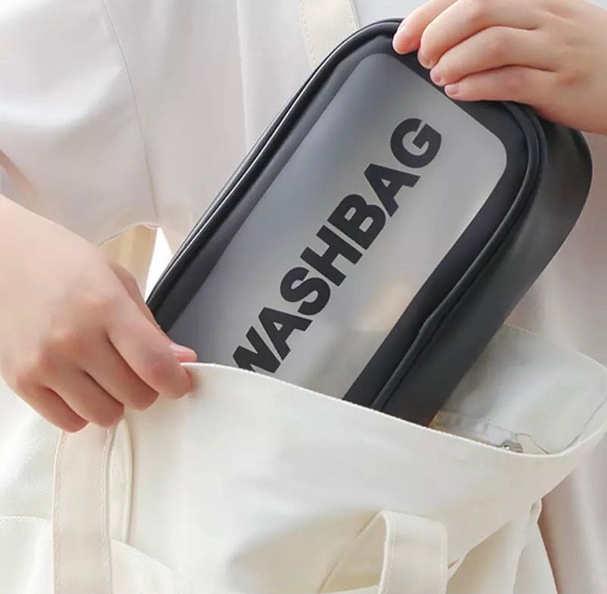 Portable Dual Chain Wash Bag, Travel Friendly Clear Makeup Storage Washbag, Large Waterproof Cosmetics Bag, Travel Translucent Makeup Organizer