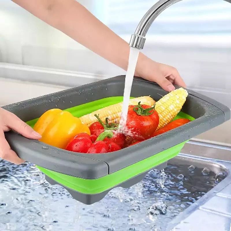 Expandable Silicon Drain Basket, Pull Rod Washing Vegetable Washing Basket, Telescopic Folding Drain Basket With Extendable Handles