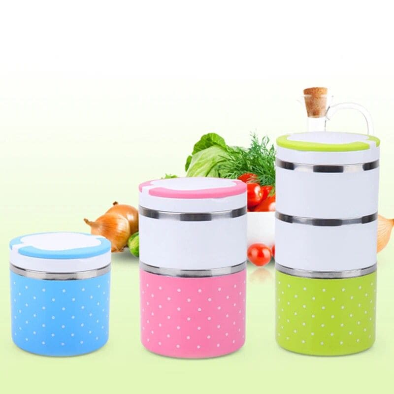 Portable Dotted Tiffin Box, Stainless Steel Bento Student Lunch Box, Round Thermal Lunch Box, Leak-Proof Food Container Bento Box, Bento Box with Cover Sealed Lunch Box, Steel Insulated Lunch Box