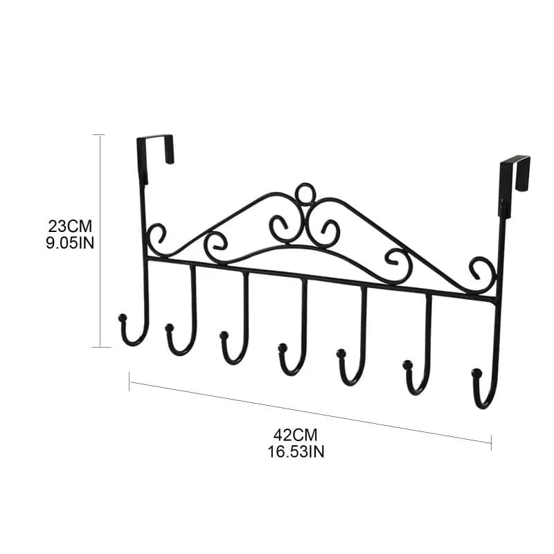 7 Hook Iron Door Hanger, Door Rear Behind Hook, Wall Mounted Storage Hanger Hook, Wrought Iron Hooks for Home Bedroom Bathroom Hat Coat Clothes, Towel Hat Clothes Wall Rack