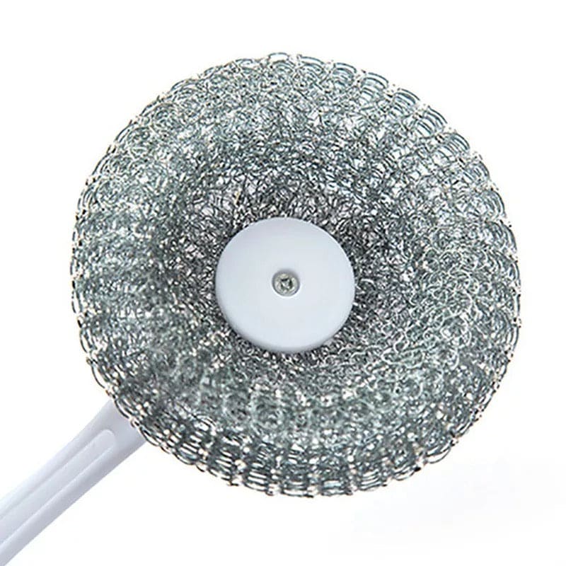 Splicing Wire Ball Scrubs Brush, Long Handle Removable Replacement Brush, Utility Stainless Steel Wire Ball Brush, Durable Cleaning Brush, Dish Bowl Washing Kitchen Gadget, Nano Steel Ball Cleaning Scrubber
