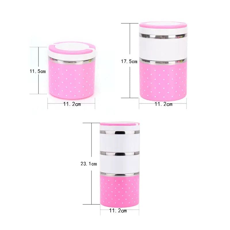 Portable Dotted Tiffin Box, Stainless Steel Bento Student Lunch Box, Round Thermal Lunch Box, Leak-Proof Food Container Bento Box, Bento Box with Cover Sealed Lunch Box, Steel Insulated Lunch Box