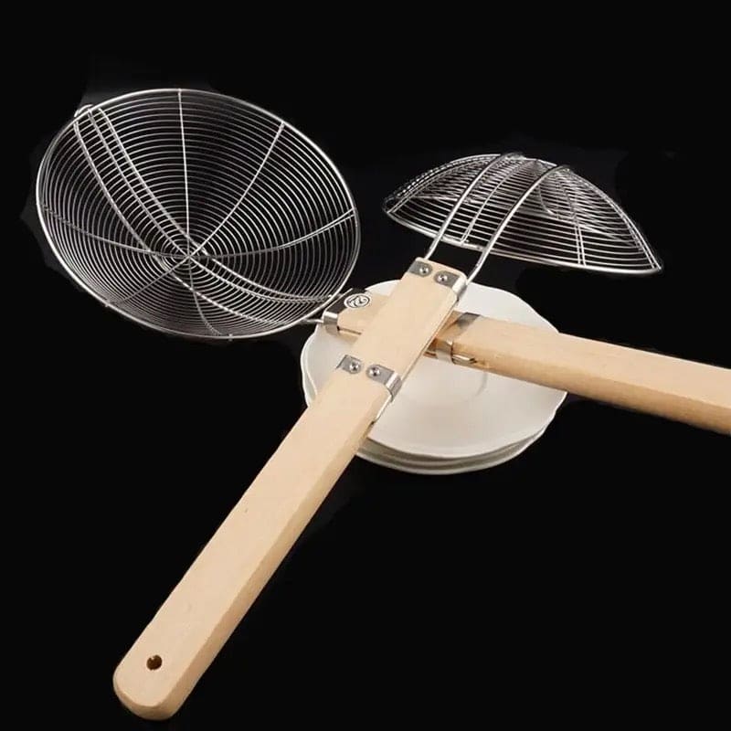Spider Strainer, Large Stainless Steel Mesh Filter Colander, Wooden Handle Kitchen Oil Filter, French Fries Colanders Strainer, Wooden Handle Frying Net, Hot Pot Leaky Filter Sieve, Household Kitchen Strainer