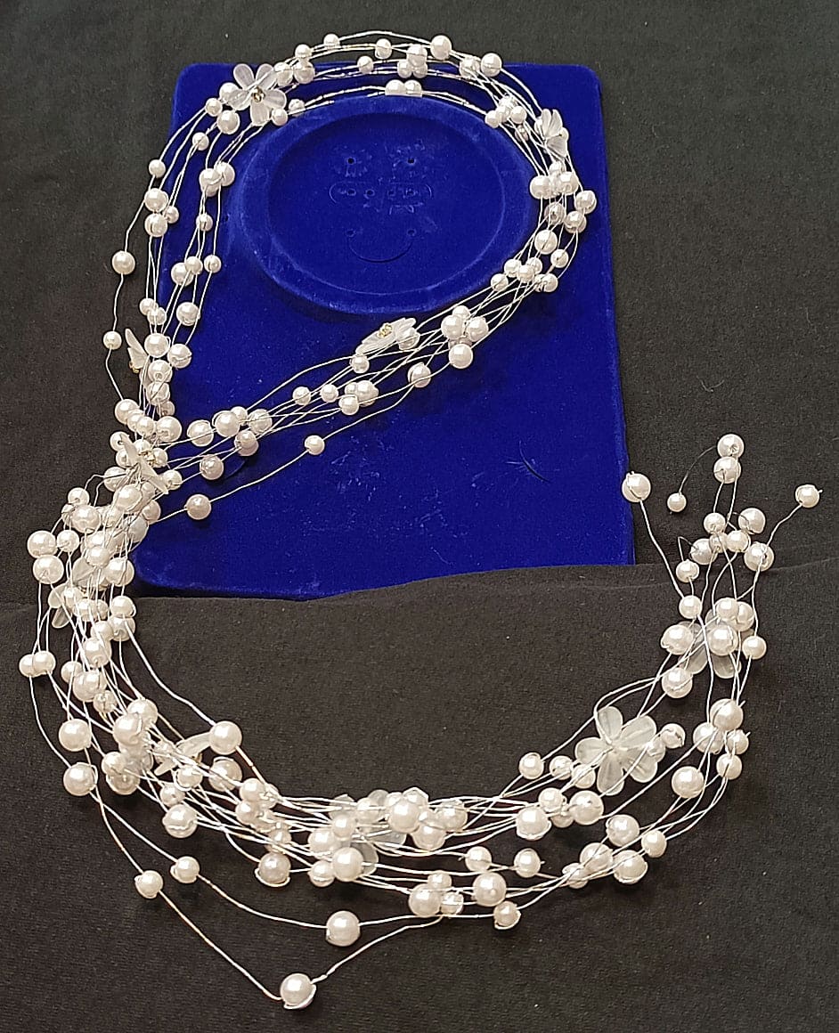 Pearl Hair Chain For Women, Girl Tassel Flower Tiara Headband Ponytail, Bridal Wedding Tiaras Hand Beaded Long Wreaths Hair Bands, Headdress Mori Pearl Hair Band, Wedding Accessories