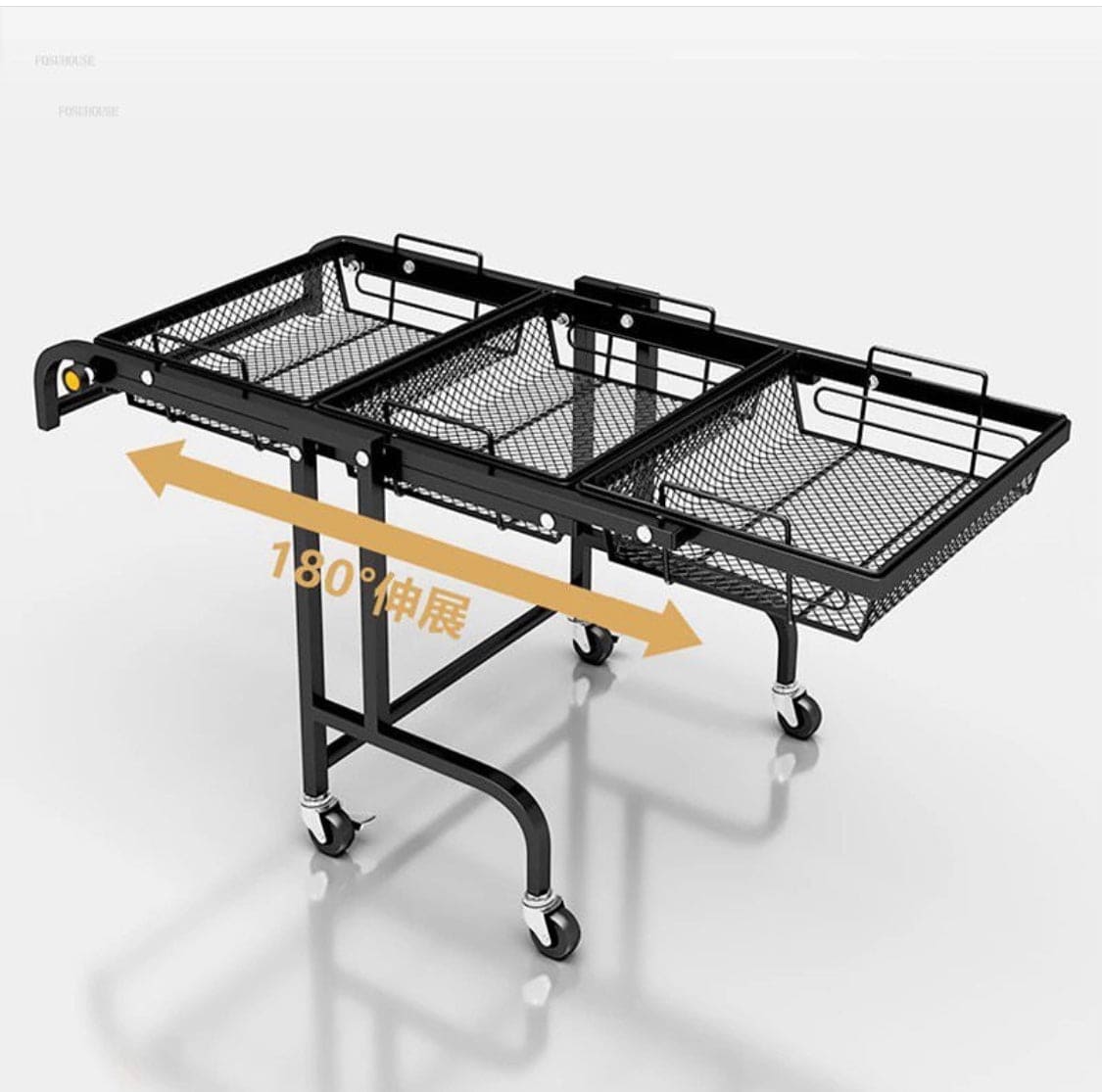 Kitchen Folding Floor Trolley, Mobile Multilayer Snack Draining Storage Rack, 180 Degree Extension Parallel Trolley