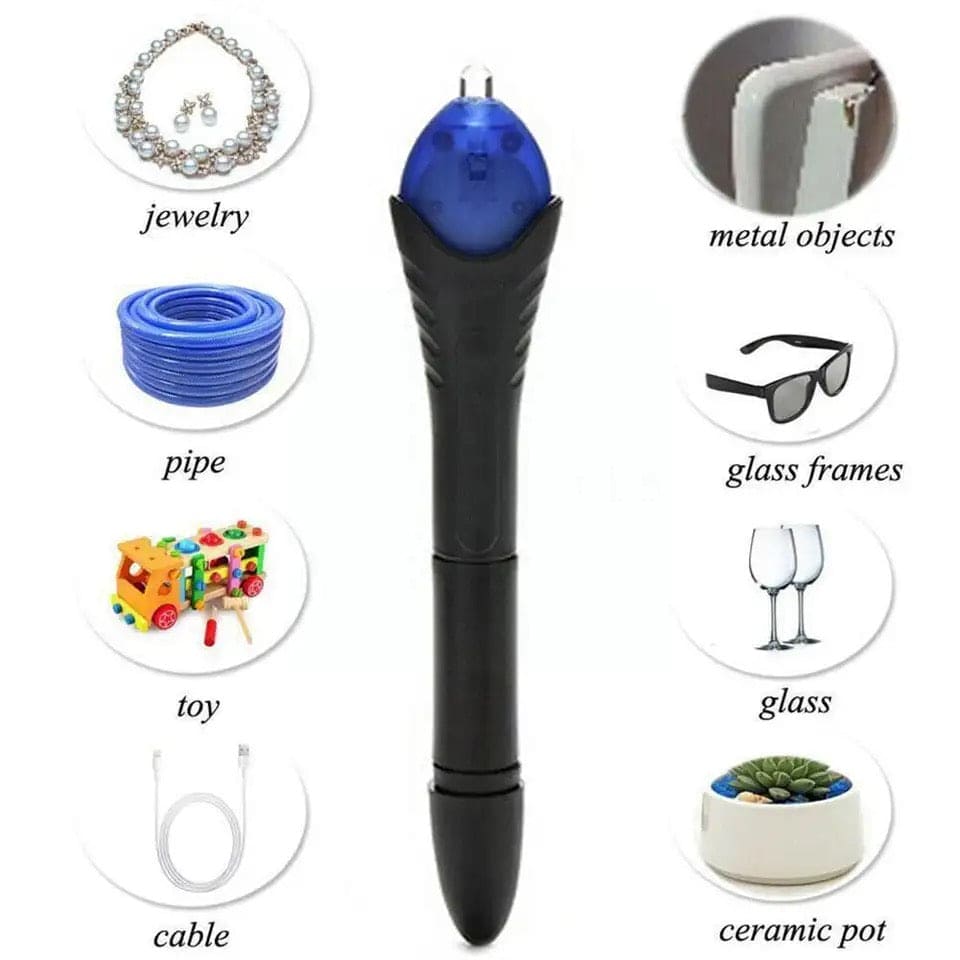 Quick Fix Liquid Glue Pen, UV Light Repair Tool, Plastic Liquid Welding Compound, Hand Held Glue Pen with LED Light, Portable Fiberglass Leather Applicator