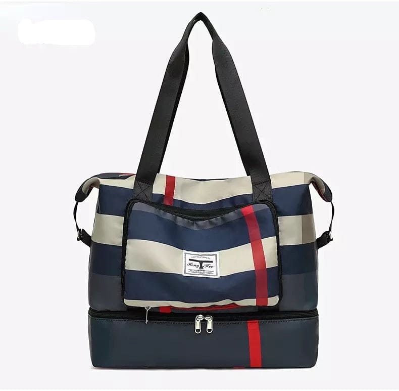 Durable Fitness Handbag, Folding Duffel Bag, Waterproof High Capacity Fashion Plaid Travel Hand Bag, Wet Dry Separation Sports Tote Bag, Women Shoulder Bags, Multifunctional Travel Bag, Convenient Foldable Travel Storage Bag
