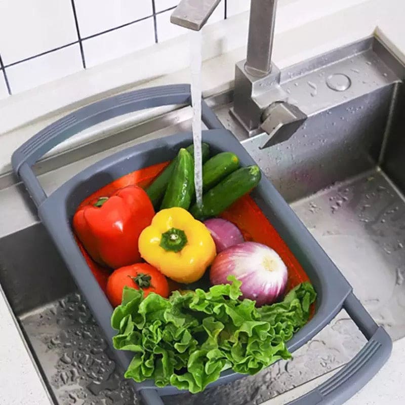 Expandable Silicon Drain Basket, Pull Rod Washing Vegetable Washing Basket, Telescopic Folding Drain Basket With Extendable Handles
