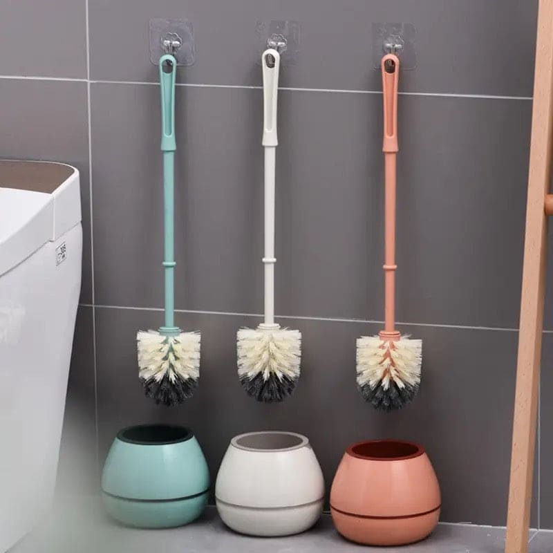 Floor Standing Toilet Brush with Holder, Plastic Toilet Brush, Bathroom Floor Scrubbing Set, Toilet Brush and Holder Set, Toilet Bowl Brush and Holder for Bathroom Organization, Wall Mounted & Floor Standing