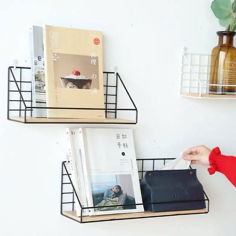 Gird Wall Shelf, Grid Wall Hanging Shelf, Wire Wood Organizer, Iron Floating Display Shelf, Home Decorative Hanging Grid Basket, Wall Art Shelve Flower Pot Stand