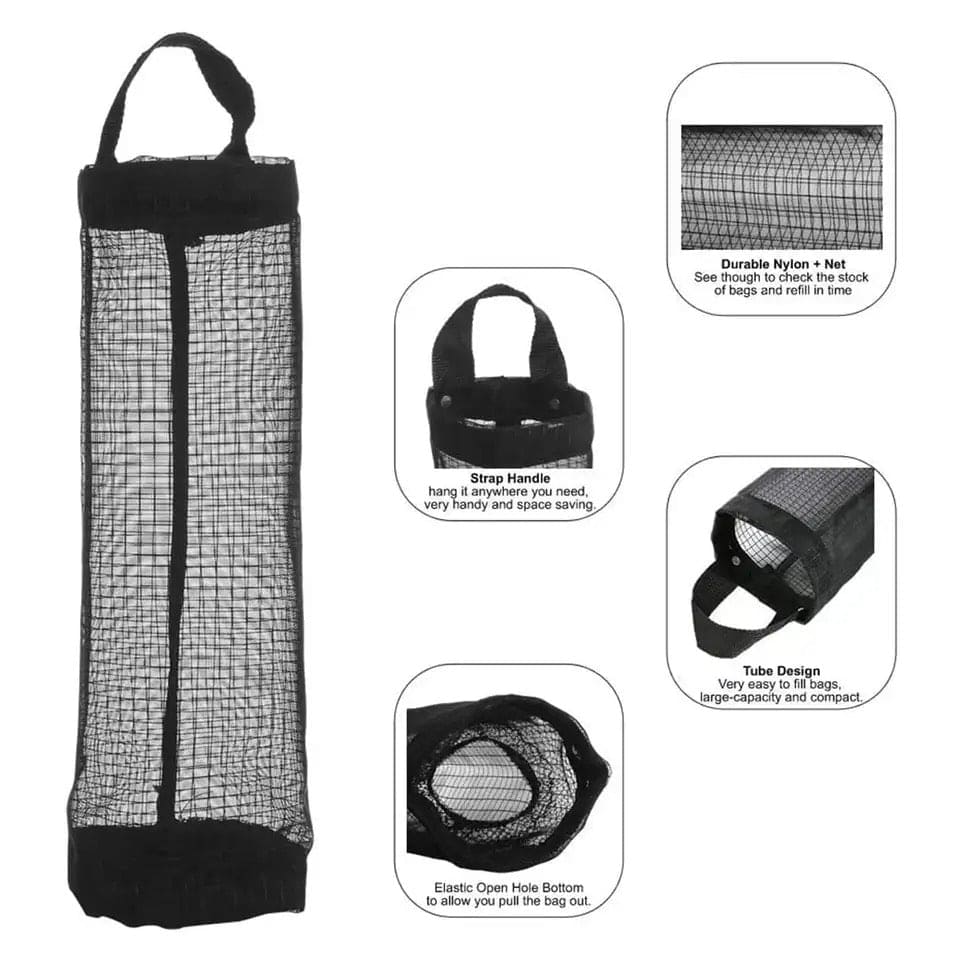 Net Plastic Bag Organizer, Home Grocery Bag Holder, Wall Mount Plastic Bag Holder, Kitchen Storage Shopper Dispenser, Trash Garbage Bag Organizer, Hanging Pouch Hang Bag