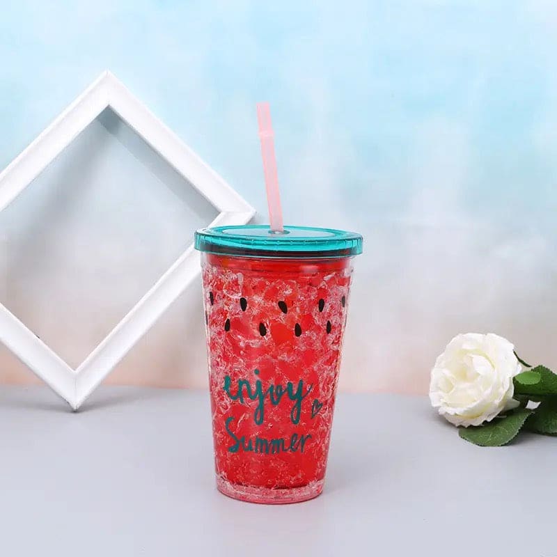 2 Layers Star Glitter Water Jar, Summer Plastic Mug With Straw And Lid