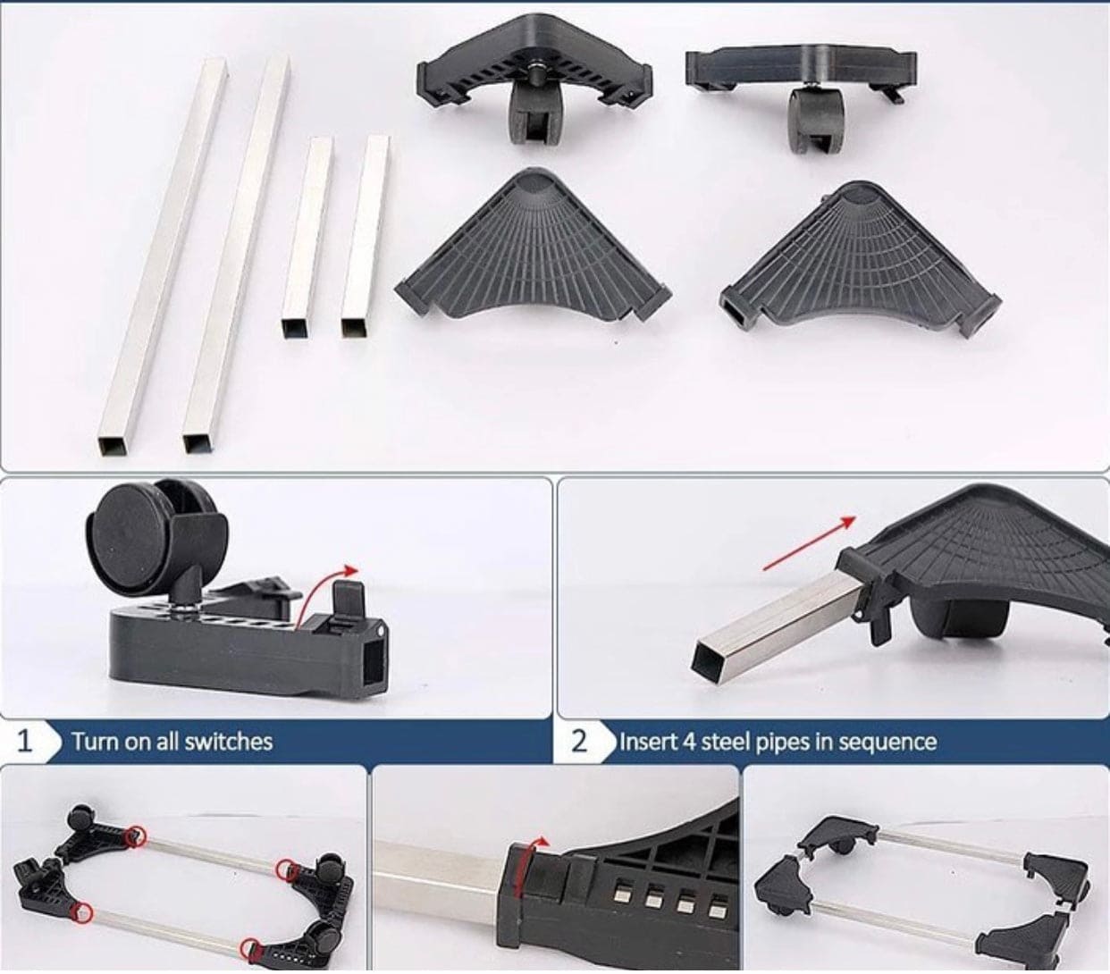 Mobile PC Tower Stand Cart, Desktop Bracket Cooling Base With 4 Locking Caster Wheel
