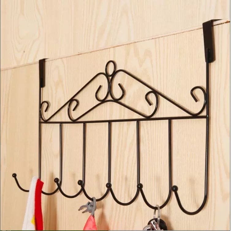7 Hook Iron Door Hanger, Door Rear Behind Hook, Wall Mounted Storage Hanger Hook, Wrought Iron Hooks for Home Bedroom Bathroom Hat Coat Clothes, Towel Hat Clothes Wall Rack