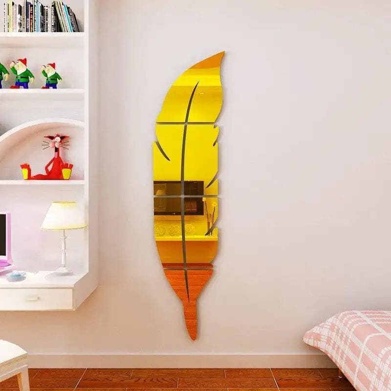 DIY Feather 3D Mirror Wall Sticker, Fur Plume Wall Sticker For Living Room, Art Home Decor Acrylic Sticker Wall Decor Wallpaper, Feather Mirror Tiles Wall Stickers, Acrylic Wall Sticker For Home Decoration